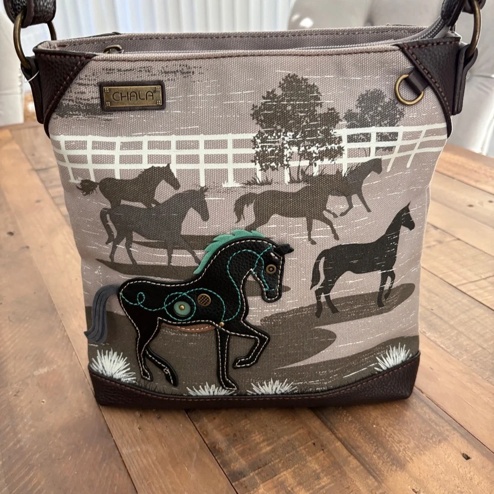 Chala Horse Design Crossbody Bag Derby Gray purse - Picture 2 of 16